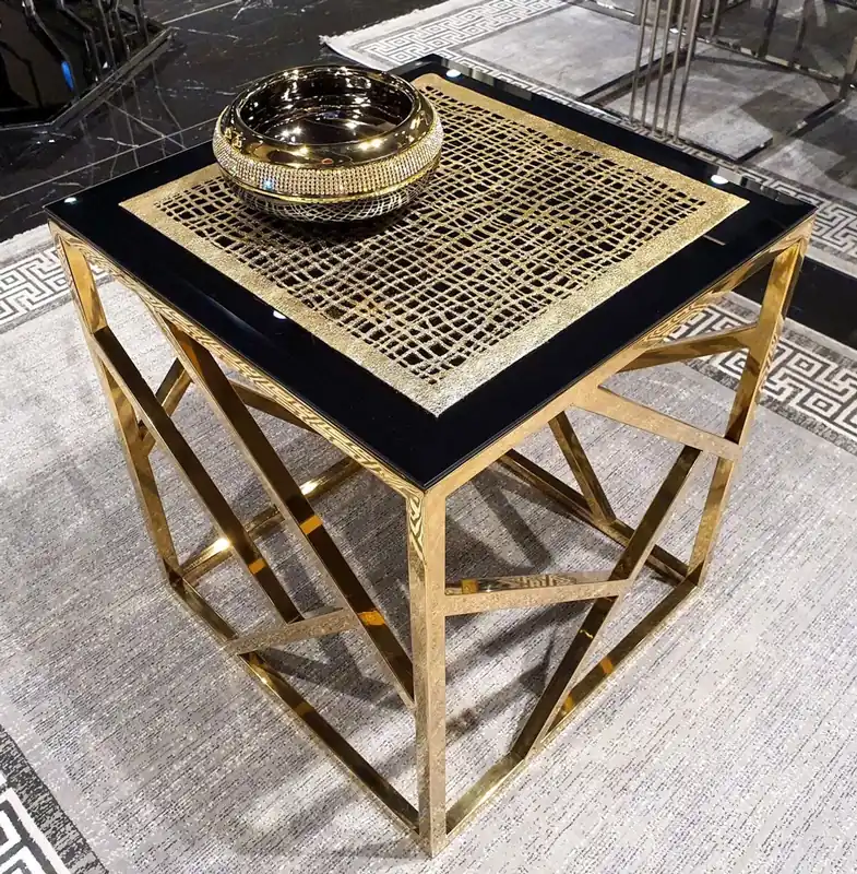 Preisreduziert Casa Padrino luxury side table with glass top gold / black 45 x 45 x H. 43 cm - Living room furniture - Luxury Furniture