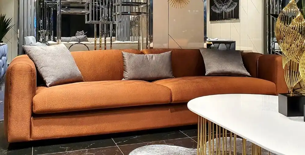 Casa Padrino luxury sofa orange / gold 240 x 95 x H. 85 cm - Living room sofa - Hotel Sofa - Luxury Furniture Finale Aktion