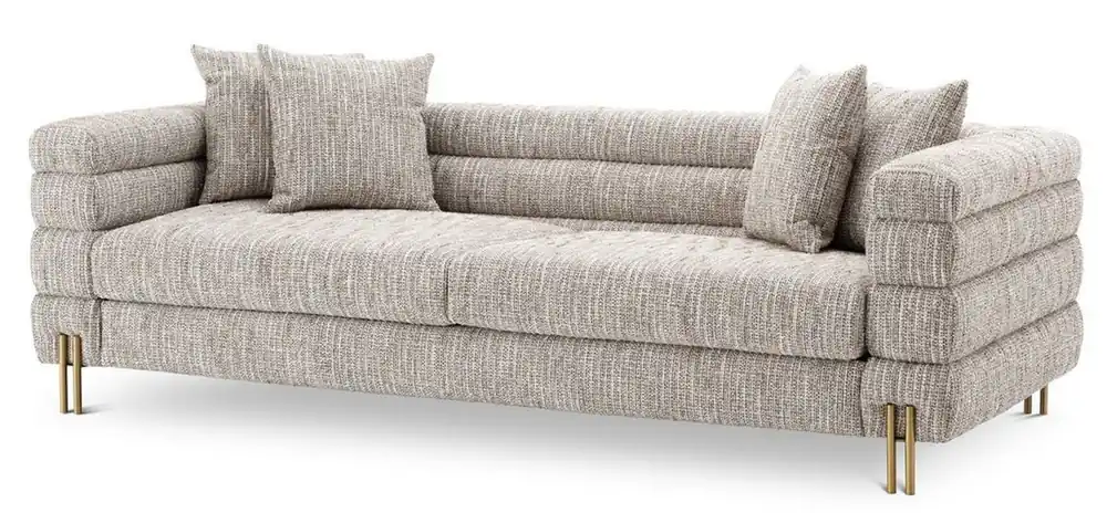 Casa Padrino luxury sofa with pillows beige / brass 230 x 97 x H. 69 cm - Living Room Sofa - Hotel Sofa - Luxury Furniture Günstig