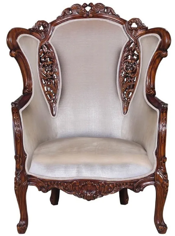 Casa Padrino luxury baroque wing chair silver / brown - Magnificent living room armchair in baroque style - Baroque Furniture Saisonangebot