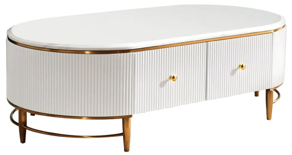 Casa Padrino luxury coffee table white / brass / gold 130 x 70 x H. 42 cm - Modern living room table with 4 drawers - Modern living room furniture Nur Heute