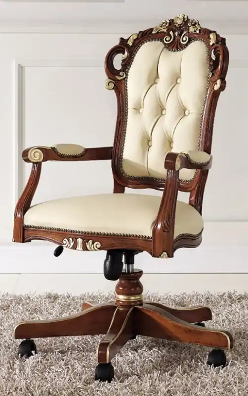 Knallerangebot Casa Padrino luxury baroque office chair beige / brown / gold 57 x 48 x H. 107-117 cm - Height adjustable desk chair - Baroque office furniture - Luxury Quality - Made in Italy