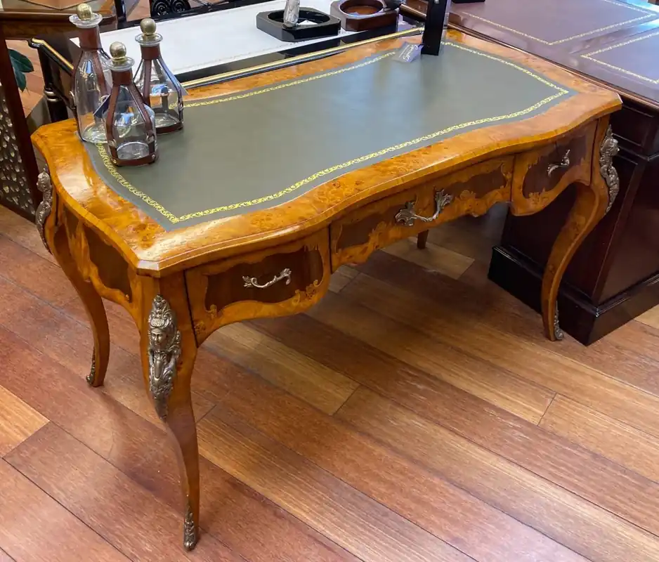 Billig Casa Padrino luxury baroque desk light brown / dark brown / green - Handmade solid wood secretary with 3 drawers - Noble baroque office furniture