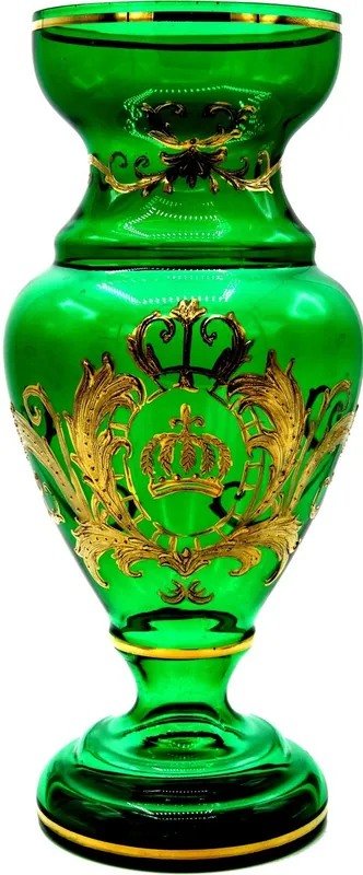 Pompöös by Casa Padrino luxury cup vase with 24 carat gold plating green / gold Ø 14 x H. 30.5 cm - Pompöös flower vase designed by Harald Glööckler Angebot