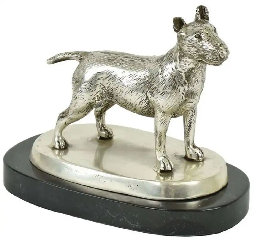 Casa Padrino luxury decorative bronze figure bull terrier dog silver / black 19 x 10 x H. 15 cm - Bronze sculpture with marble base - Decoration Figure - Decoration Accessories Aktuell