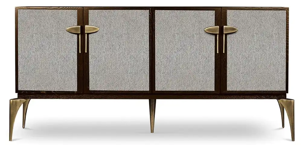 Schnäppchen Casa Padrino designer sideboard brown / gray / brass 192 x 46 x H. 90 cm - Solid wood cabinet with 4 doors - Living room furniture - Hotel Furniture - Luxury Collection