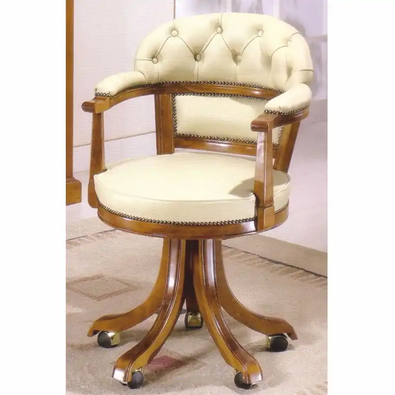 Casa Padrino luxury Art Nouveau office chair cream / brown 62 x 59 x H. 94 cm - Noble desk chair with genuine leather - Baroque & Art Nouveau Office Furniture - Luxury Quality - Made in Italy Ausverkauf