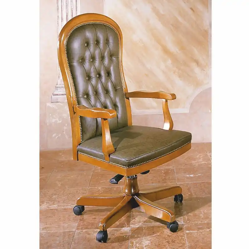 Ausverkauf Casa Padrino luxury Chesterfield office chair vintage green / brown 59 x 65 x H. 116 cm - Height adjustable desk chair with genuine leather - Chesterfield office furniture - Made in Italy