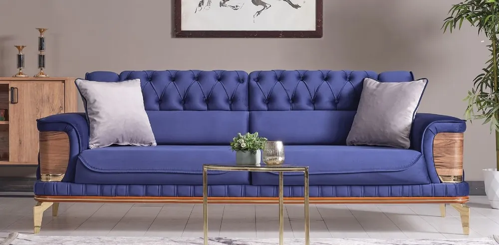 Casa Padrino luxury sofa bed blue / brown / gold 232 x 92 x H. 85 cm - Living room sofa with 2 pillows - Luxury living room furniture Billig