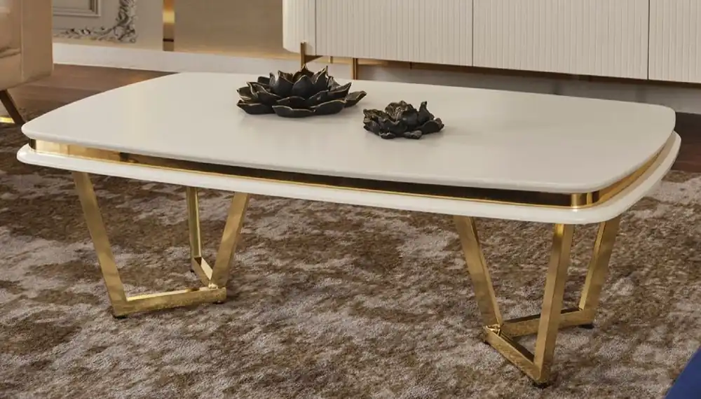 Knallerangebot Casa Padrino luxury coffee table white / gold 120 x 70 x H. 40 cm - Rectangular living room table - Luxury living room furniture