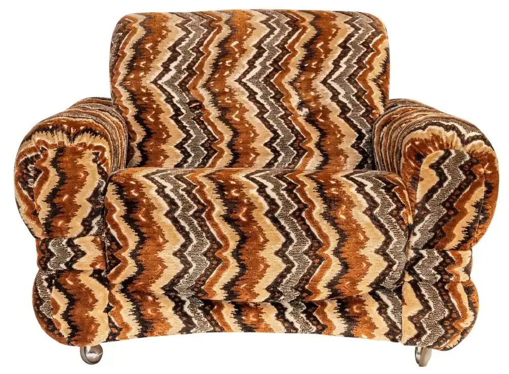 Sale Casa Padrino luxury 70s design armchair beige / brown / black 94 x 93 x H. 70 cm - Retro living room armchair with castors - 70s design living room furniture