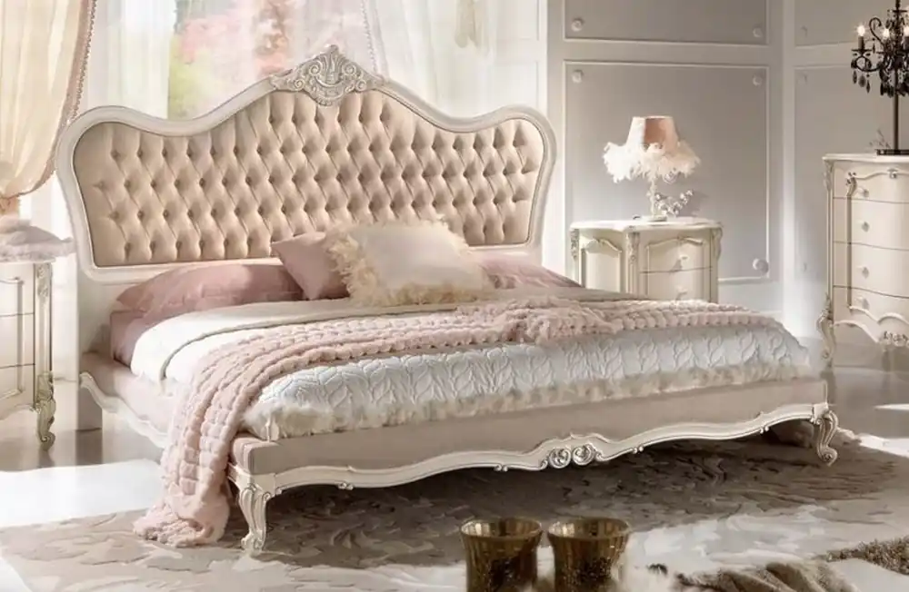 Casa Padrino luxury baroque double bed beige / gray / white / silver - Magnificent solid wood bed - Baroque bedroom furniture - Luxury Quality - Made in Italy Echt