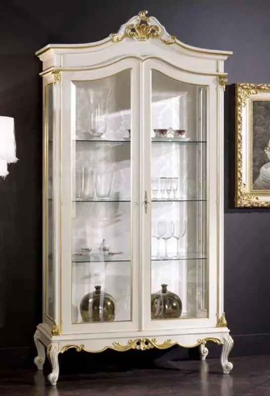 Mega-Angebot Casa Padrino luxury baroque display cabinet white / gold - Handmade solid wood display cabinet with 2 glass doors - Magnificent baroque furniture - Luxury Quality - Made in Italy