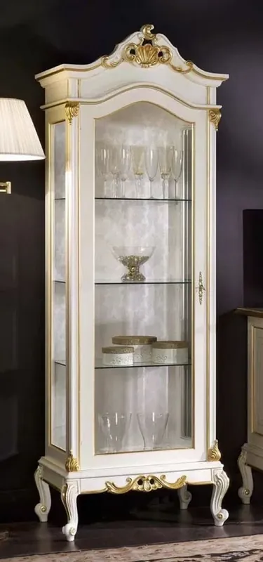 Casa Padrino luxury baroque display cabinet white / gold - Handmade solid wood display cabinet with glass door - Magnificent baroque furniture - Luxury Quality - Made in Italy Neu