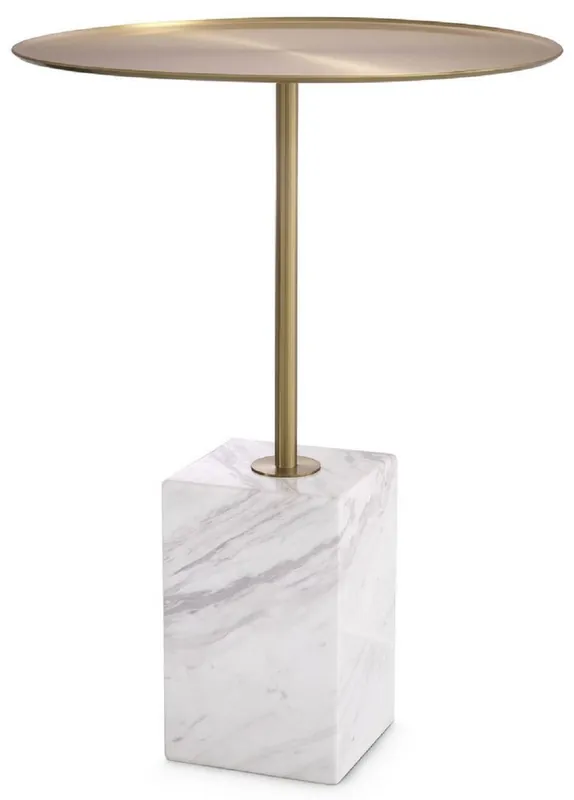 Angebot Casa Padrino luxury side table brass / white-gray Ø 45 x H. 62 cm - Round stainless steel table with marble base - Living room furniture - Hotel Furniture - Luxury Furniture