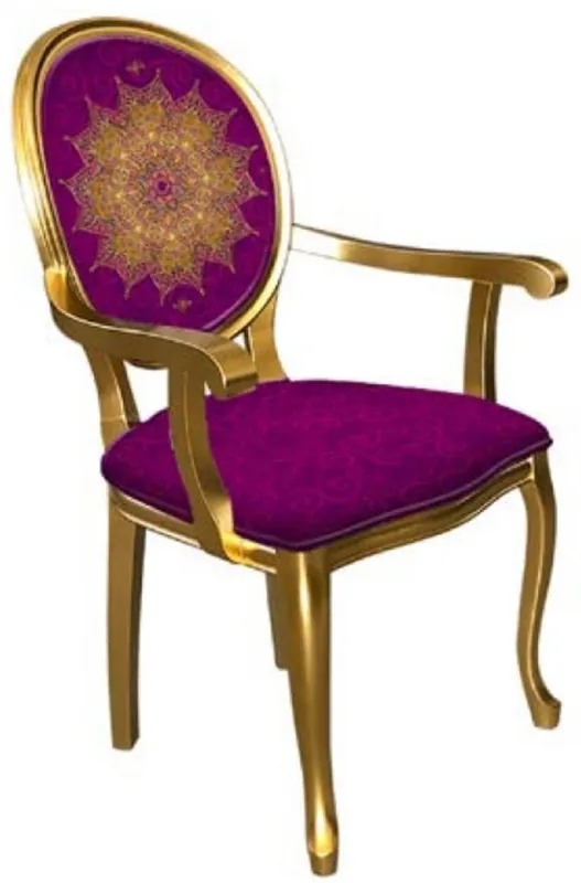 Nur Heute Casa Padrino baroque dining chair purple / gold - Handmade antique style chair with armrests - Dining room furniture in baroque style