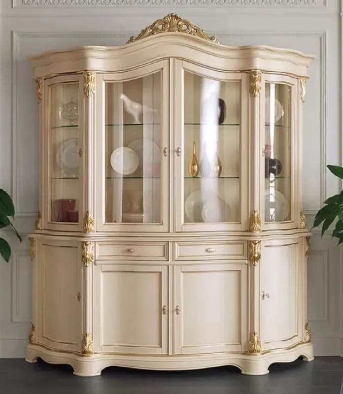 Schnäppchen Casa Padrino luxury baroque display cabinet cream / gold - Handmade solid wood showcase with 8 doors and 2 drawers - Magnificent baroque furniture - Luxury Quality - Made in Italy