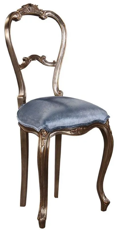 Casa Padrino luxury baroque ladies chair light blue / silver - Handmade solid wood dressing table chair - Baroque Furniture Sonderaktion