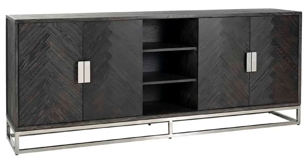 Casa Padrino luxury sideboard black / silver 225 x 45 x H. 90 cm - Solid wood cabinet with 4 doors - Living room furniture - Hotel Furniture - Luxury Collection Letzte Chance