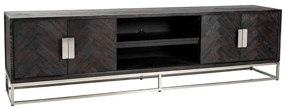 Casa Padrino luxury TV cabinet black / silver 220 x 42.5 x H. 60 cm - Solid wood sideboard with 4 doors - Living room furniture - Hotel Furniture - Luxury Collection Solange Der Vorrat Reicht