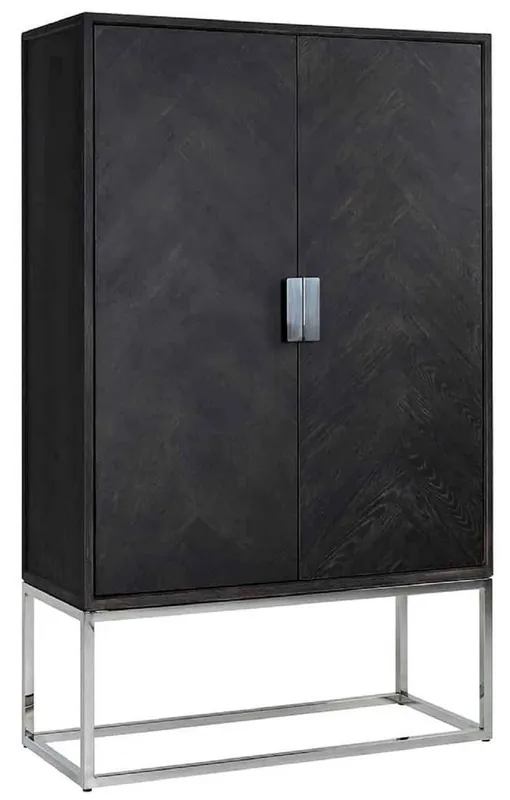 Casa Padrino luxury bar cabinet black / silver 108 x 45 x H. 175 cm - Solid wood cabinet with 2 doors - Living Room Furniture - Bar Furniture - Hotel Furniture - Luxury Collection Top-Seller