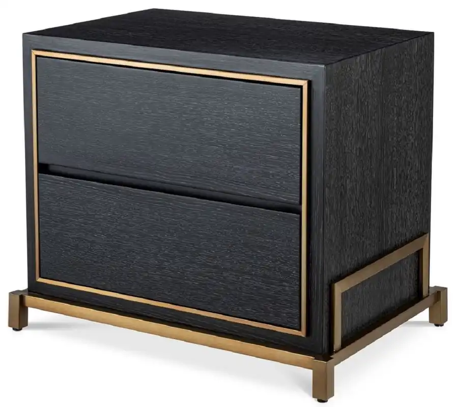 Echt Casa Padrino luxury bedside table anthracite gray / brass 75 x 52 x H. 62 cm - Bedroom side table with 2 drawers - Luxury bedroom furniture
