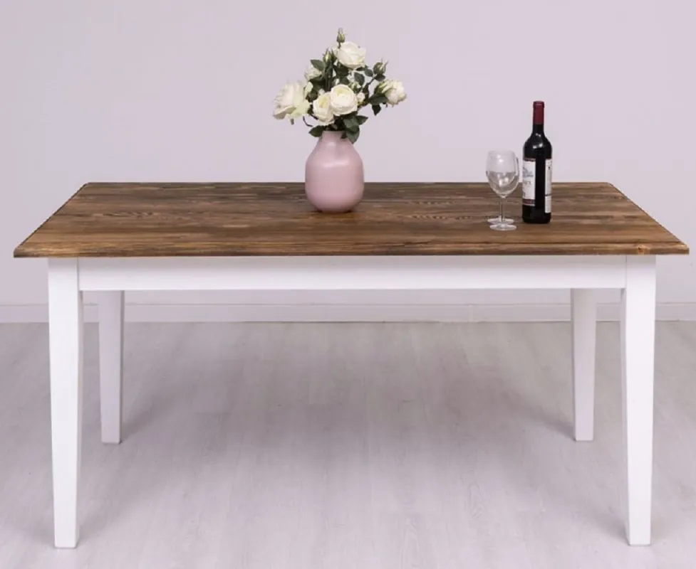 Preis Gesenkt Casa Padrino country style dining table dark brown / white 160 x 90 x H. 78 cm - Solid wood kitchen table - Country style dining room furniture