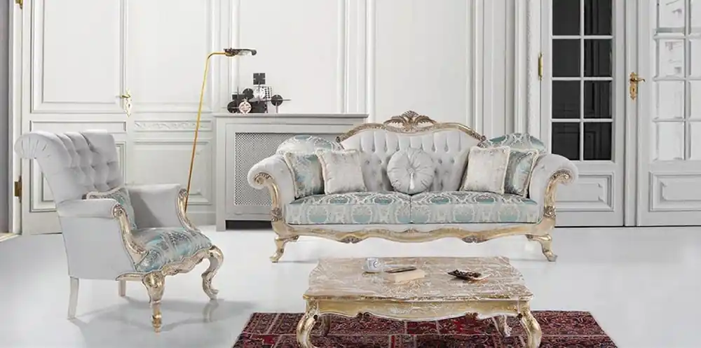 Top-Angebot Casa Padrino luxury baroque living room set gray / turquoise / white / gold - 2 Sofas with Pattern & 2 Armchairs with Pattern & 1 Coffee Table - Magnificent baroque living room furniture