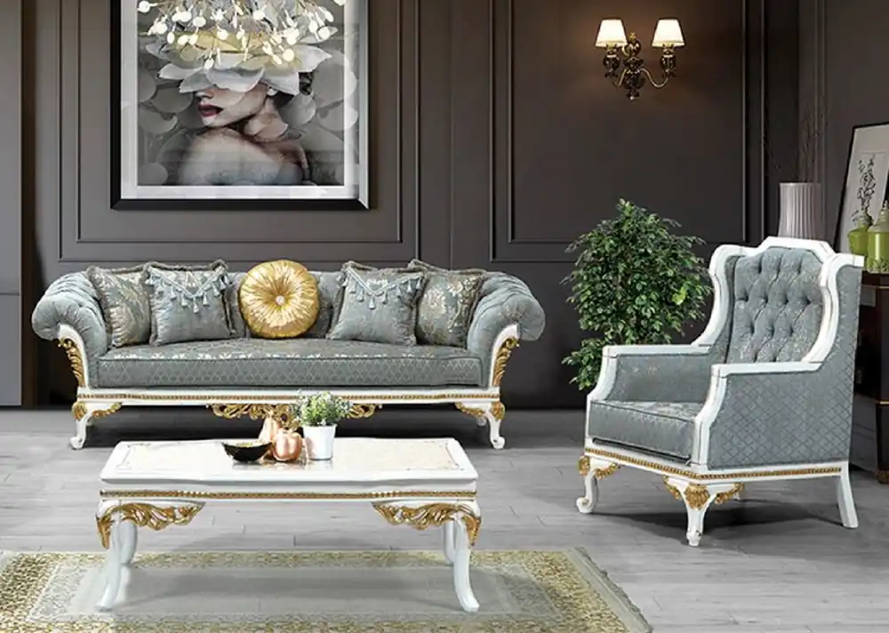 Preisreduziert Casa Padrino luxury baroque living room set turquoise / gray / white / gold - 2 Sofas with Pattern & 2 Armchairs with Pattern & 1 Coffee Table - Magnificent baroque living room furniture