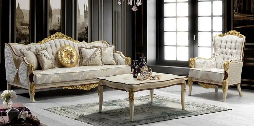 Casa Padrino luxury baroque living room set gray / white / brown / gold - 2 Sofas with Pattern & 2 Armchairs with Pattern & 1 Coffee Table - Magnificent baroque living room furniture Geprüft