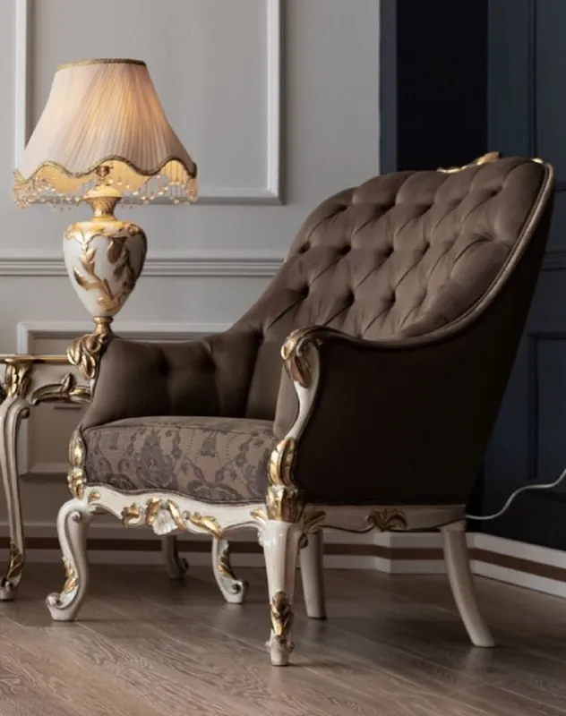 Schneller Versand Casa Padrino luxury baroque armchair brown / cream / white / gold - Elegant living room armchair in baroque style - Baroque living room furniture