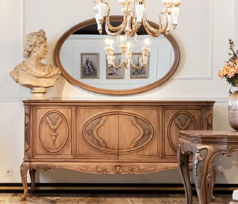 Ausverkauf Casa Padrino luxury baroque furniture set brown - 1 Baroque Sideboard with 4 Doors & 1 Oval Baroque Wall Mirror - Baroque Furniture