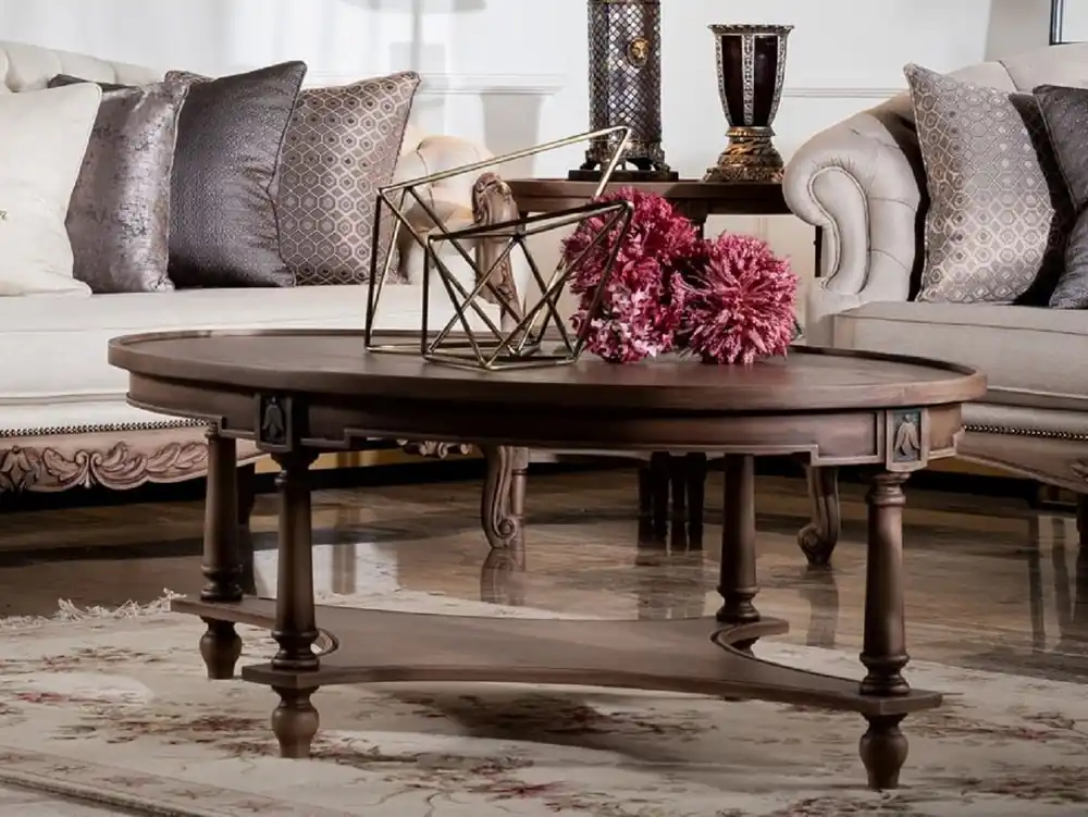 Casa Padrino luxury baroque coffee table brown - Oval solid wood living room table in baroque style - Baroque living room furniture Ausverkauf
