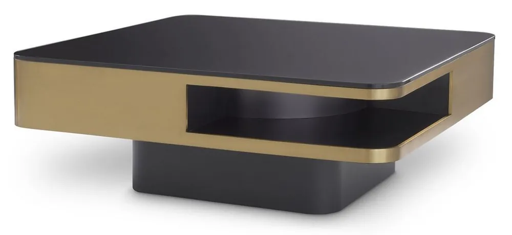 Casa Padrino luxury coffee table brass / black 89.5 x 89.5 x H. 33.5 cm - Living room table with glass top - Living room furniture - Luxury Furniture Neue Kollektion