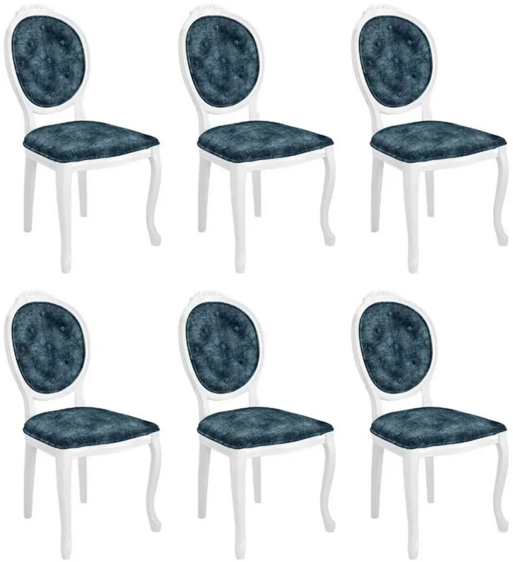 Casa Padrino baroque dining chair set blue / white - 6 Handmade kitchen chairs in baroque style - Baroque dining room furniture Mega-Angebot