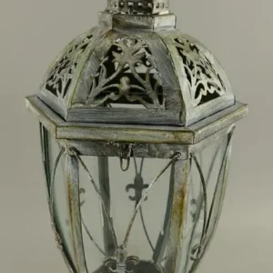 Abverkauf Casa Padrino Art Nouveau lantern antique silver 25 x 25 x H. 58 cm - Metal table lantern with handle - Baroque & Art Nouveau Decorative Accessories