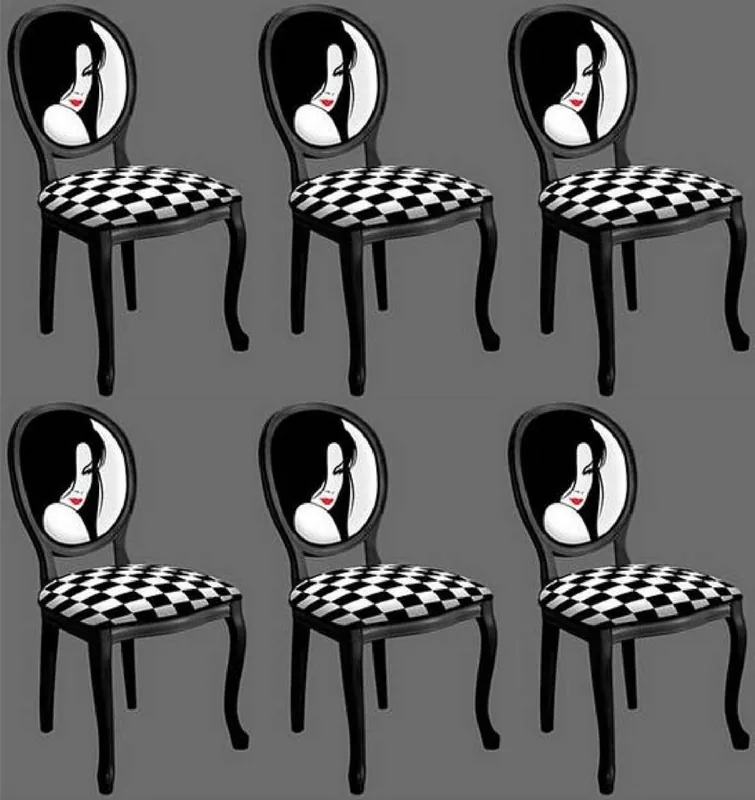 Casa Padrino baroque dining chair set black / white / red - 6 Handmade kitchen chairs in baroque style - Baroque dining room furniture Finale Aktion