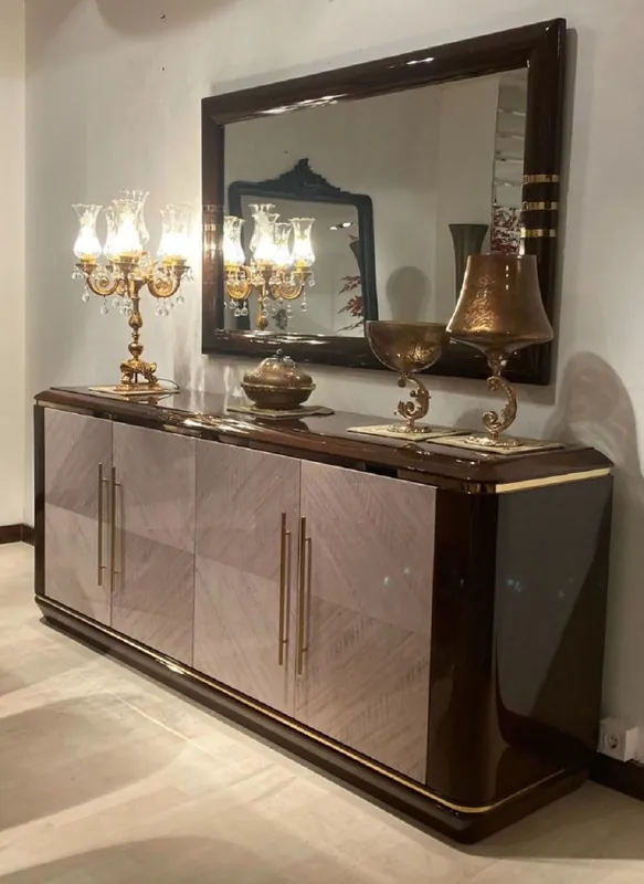 Super-Preis Casa Padrino luxury furniture set dark brown / gray / gold - 1 Sideboard with 4 Doors & 1 Wall Mirror - Luxury Hotel Furniture