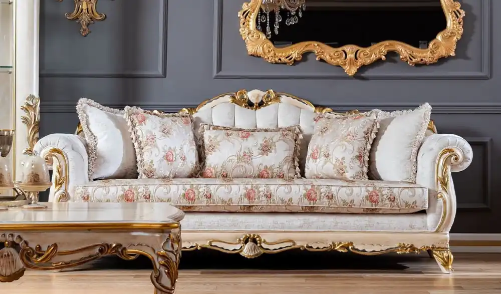 Echt Casa Padrino luxury baroque sofa white / beige / gold - Magnificent living room sofa with flower pattern - Baroque living room furniture