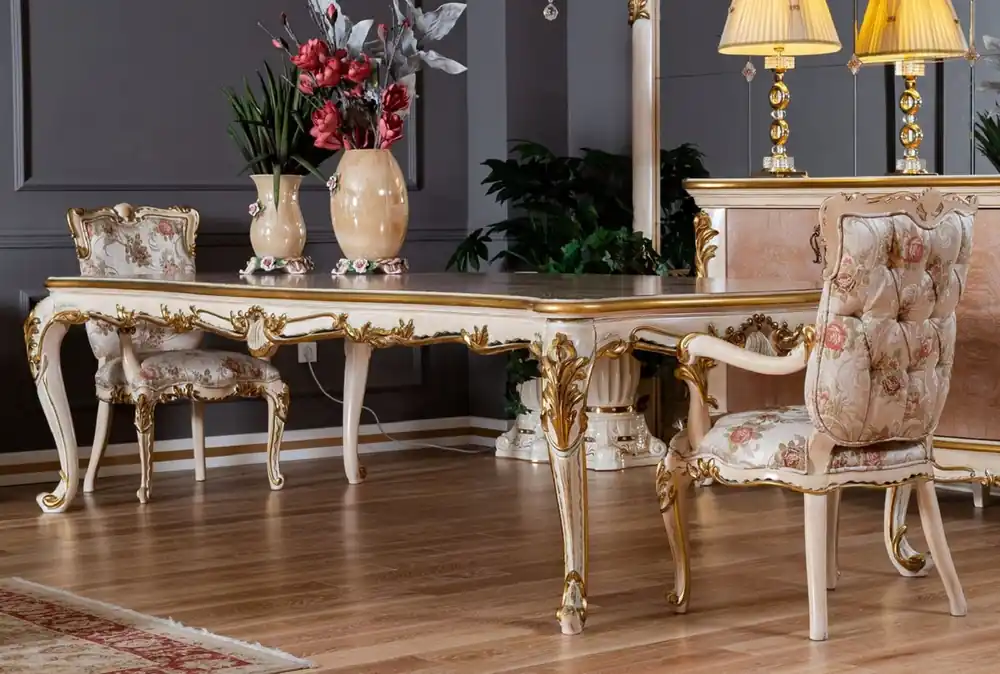 Bestpreis Casa Padrino luxury baroque dining room set - 1 Baroque Dining Table & 8 Baroque Dining Chairs with Elegant Pattern - Magnificent dining room furniture in baroque style