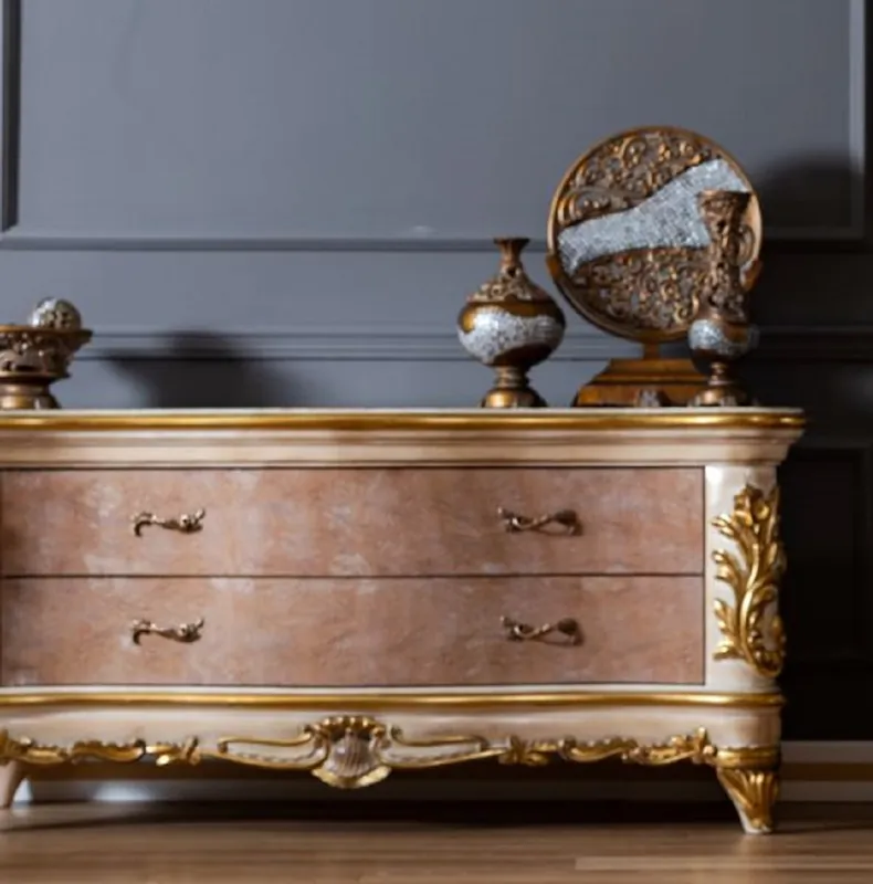 Mega-Angebot Casa Padrino luxury baroque chest of drawers beige / white / gold - Magnificent solid wood cabinet with 2 drawers - Baroque Furniture