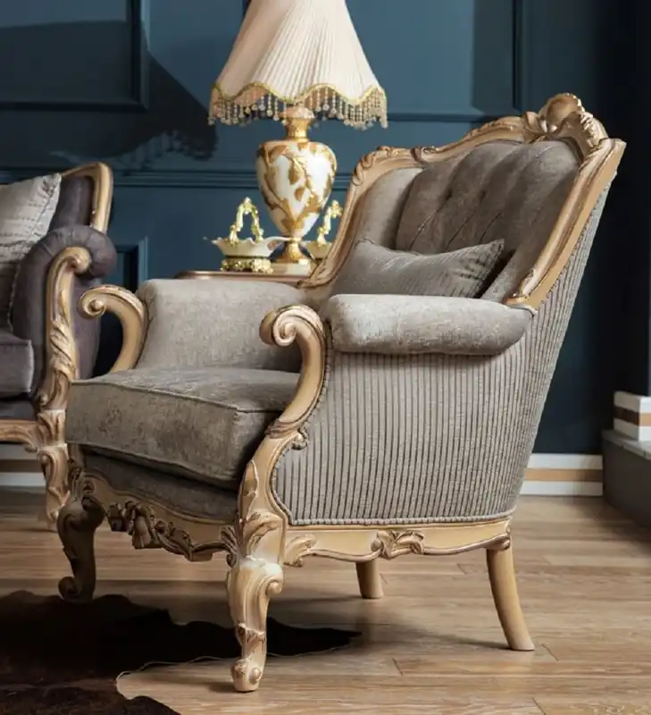 Kracherpreis Casa Padrino luxury baroque armchair gray / natural - Elegant living room armchair in baroque style - Baroque living room furniture