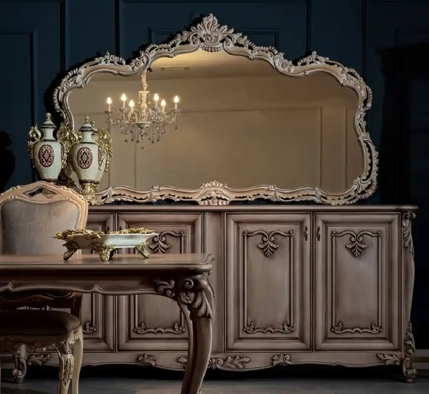 Casa Padrino luxury baroque furniture set brown / natural - 1 Baroque Sideboard with 4 Doors & 1 Baroque Wall Mirror - Baroque Furniture Günstig