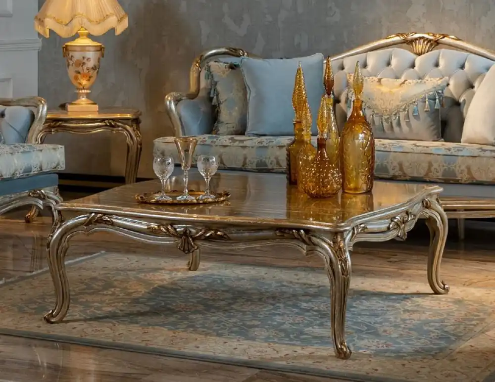 Casa Padrino luxury baroque coffee table silver / gold - Handmade solid wood living room table - Baroque living room furniture Letzte Chance
