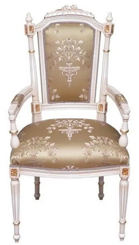 Ausverkauf Casa Padrino baroque dining chair gold / cream / gold - Handmade antique style chair with armrests - Dining room furniture in baroque style