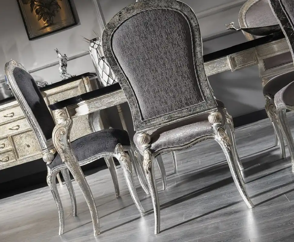 Must-Have Casa Padrino luxury baroque dining chair set dark gray / antique silver / gold - Handmade Kitchen Chairs Set of 6 - Baroque Dining Room Furniture - Noble & Magnificent