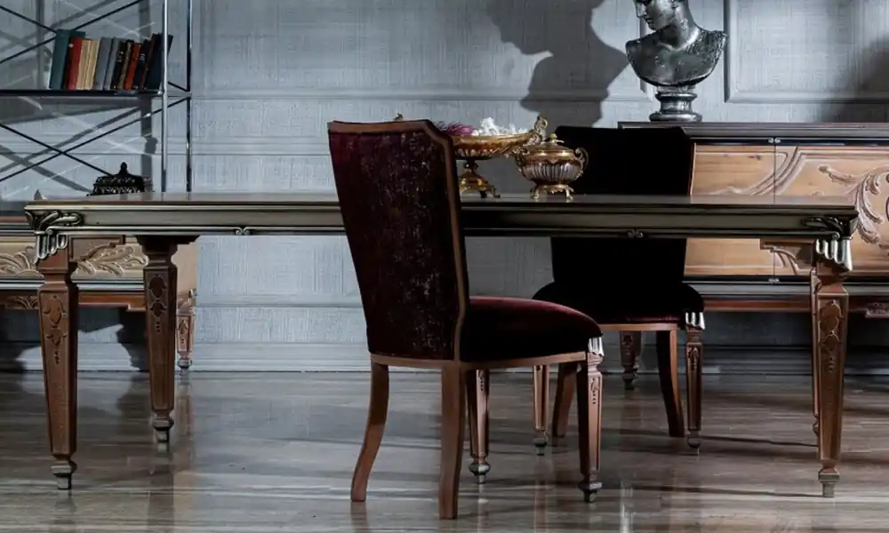 Casa Padrino luxury baroque dining table beige / silver - Magnificent solid wood dining room table in baroque style - Baroque dining room furniture Top-Seller