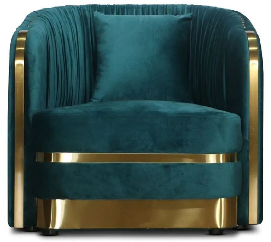 Casa Padrino Art Deco velvet armchair green blue / gold 80 x 78 x H. 80 cm - Living room armchair - Art Deco Living Room Furniture Direktkauf