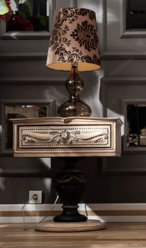 Casa Padrino luxury baroque bedside table natural / black / gold - Handmade baroque bedside table with drawer - Baroque bedroom furniture Markenware