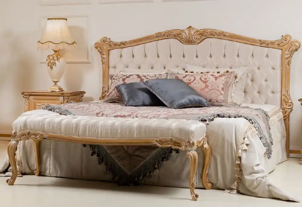 Casa Padrino luxury baroque double bed cream / gold - Noble solid wood bed with headboard - Magnificent bedroom furniture in baroque style Sonderaktion
